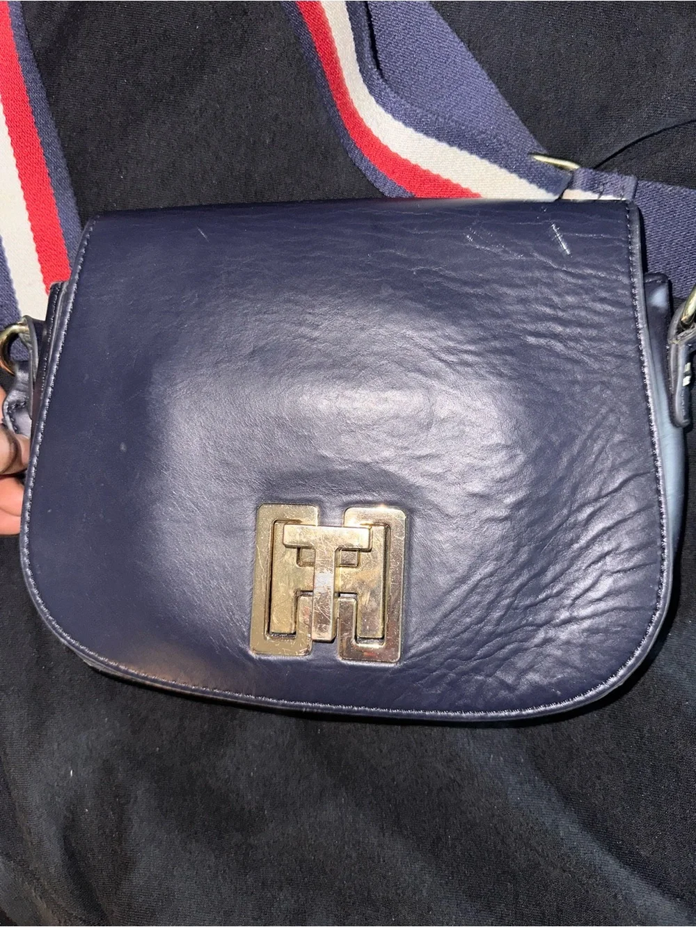 Tommy Hilfiger Navy Messenger Bag with Red Accent Patch